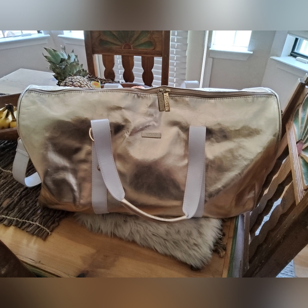 Versace Metallic Gold Duffel Bag with White Straps